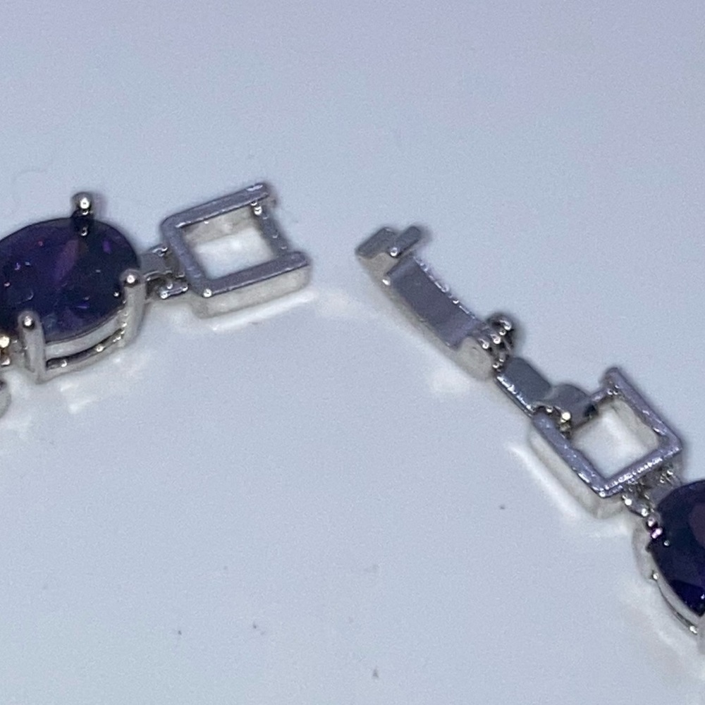 Silver Tone Purple Stone XO Costume Bracelet - 7.2” - Picture 3 of 4